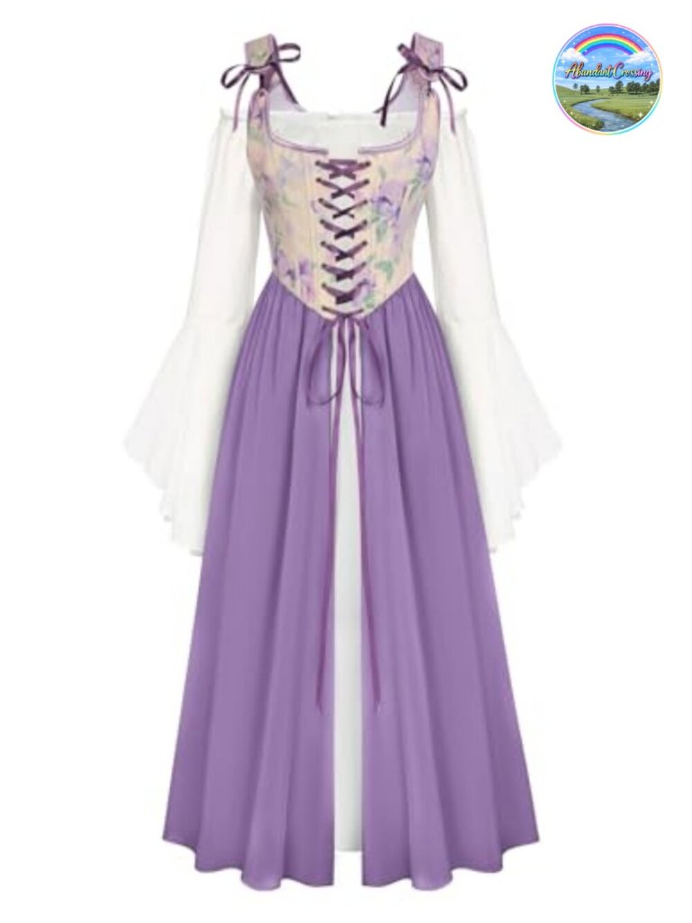 Renaissance Costume Set Bell Sleeve Medieval Dress Corset Overdress Cosplay